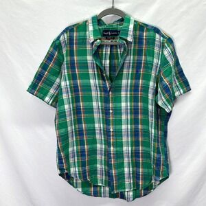 Ralph Lauren Classic Fit Plaid Short Sleeve Button Down Shirt Mens Size Large